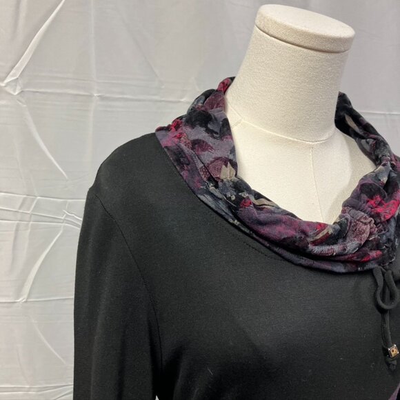 Simon Chang Mixed Knit Floral Cowl‎ Neck Long Sleeve Dress Black Pink Womens 6 - Picture 7 of 14